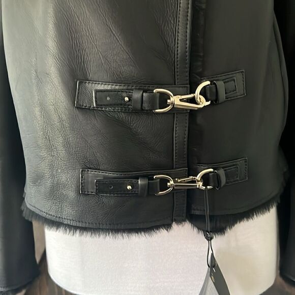 NWT Massimo Dutti | Leather mouton jacket with furskin detail - Picture 5 of 14